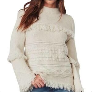 BB Dakota Cable Knit Fringe Crew Neck Long Sleeve Chunky Knit Sweater Size S